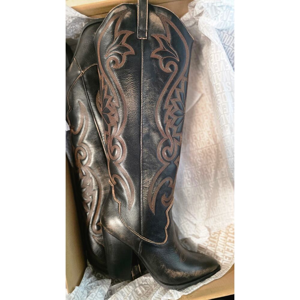 Steve Madden Lasso Western Leather High Boot Womens Size 9 Brown Distressed - Picture 8 of 10